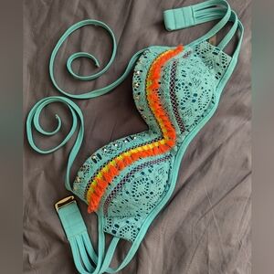 💚 Sand & Shore Bikini Top, 34B Mint Green & Neon